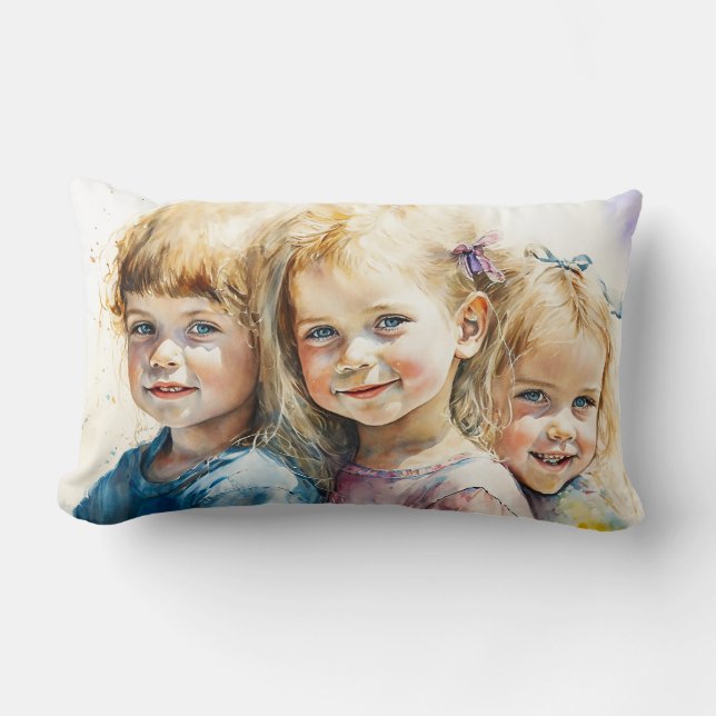Rectangle Aquarelle Enfants Lumbar Coussin 13" x 21" (Recto)
