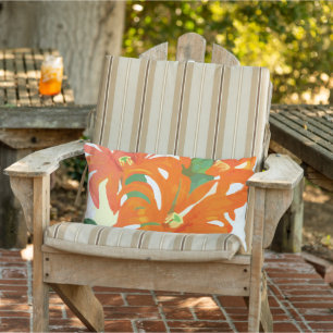 Rectangle Aquarelle orange jaune vert Coussin Floral