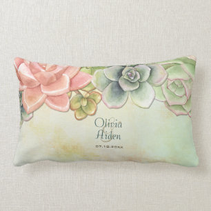 Rectangle Aquarelle Succulente Floral Mariage Coussin
