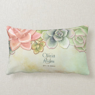 Rectangle Aquarelle Succulente Floral Mariage Coussin