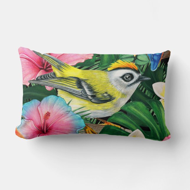 Rectangle Aquarelle Tropical Bird Floral Imprimer Coussin (Recto)