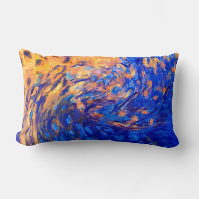 Rectangle Art abstrait coussin moderne bleu et jaune (Recto)