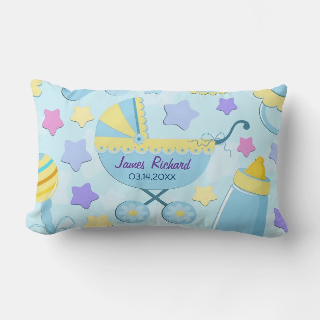 Rectangle Baby Blue Stars et Carriage Keepsaké Coussin (Recto)
