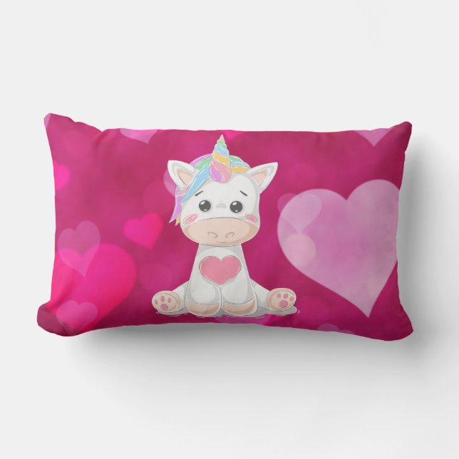 Rectangle Baby Unicorn Heart Print Lumbar Coussin (Recto)