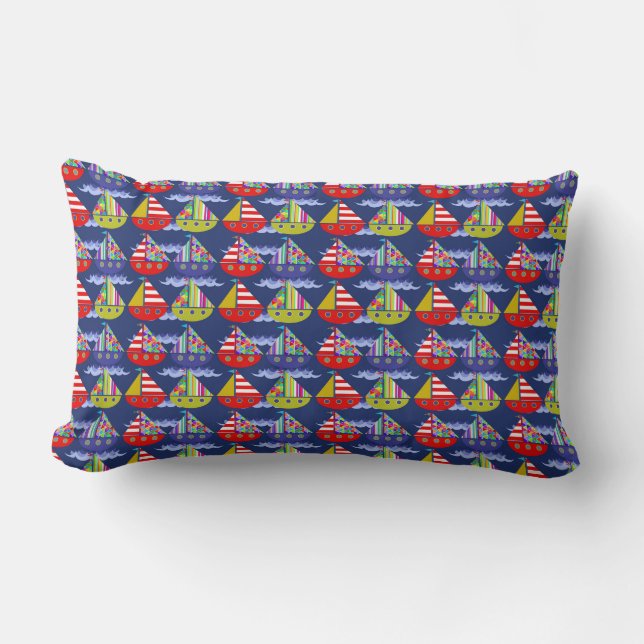Rectangle Bateaux à voile et vagues, Côtier, Coussin nautiqu (Recto)