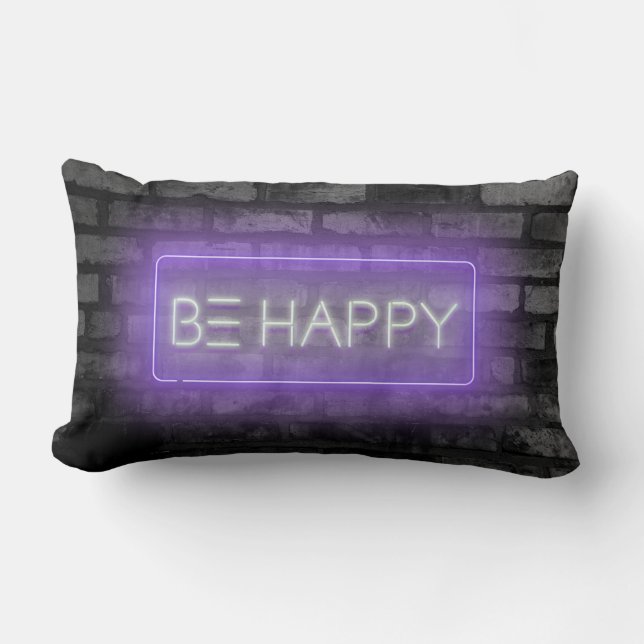 Rectangle BE HAPPY Purple Neon Signal Lumbar Coussin (Recto)