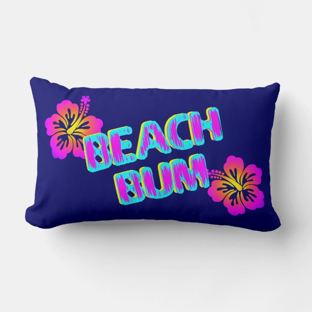 Rectangle Beach Bum Hibiscus Coussin bleu fleur (Recto)
