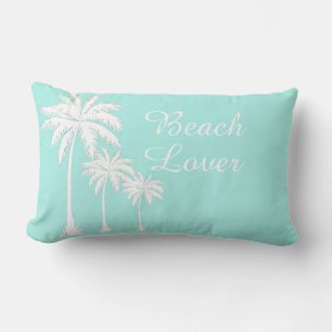 Rectangle Beach Lover Palm Tree Aqua Blue Lumbar Coussin