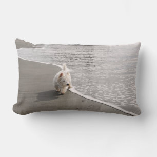 Rectangle Beachcombing Chien Westie Photo Lumbar Coussin