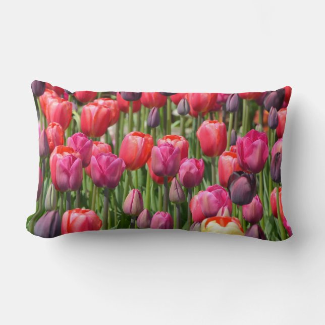 Rectangle Beau coussin de jardin à tulipe rose. (Recto)