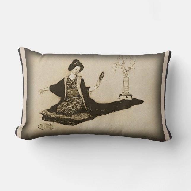 Rectangle Beau dessin japonais Vintage, Coussin Geisha (Recto)