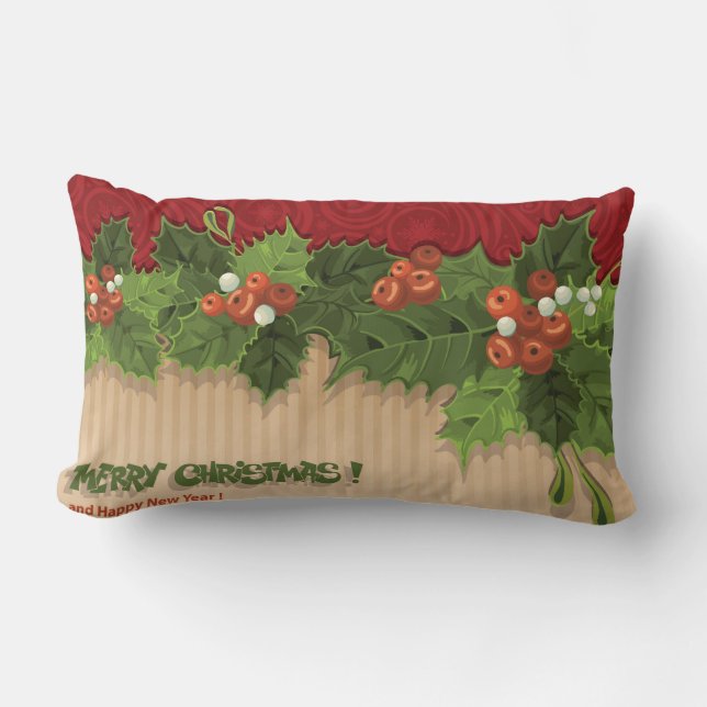 Rectangle Beau Noël Holly Carré Coussin (Recto)