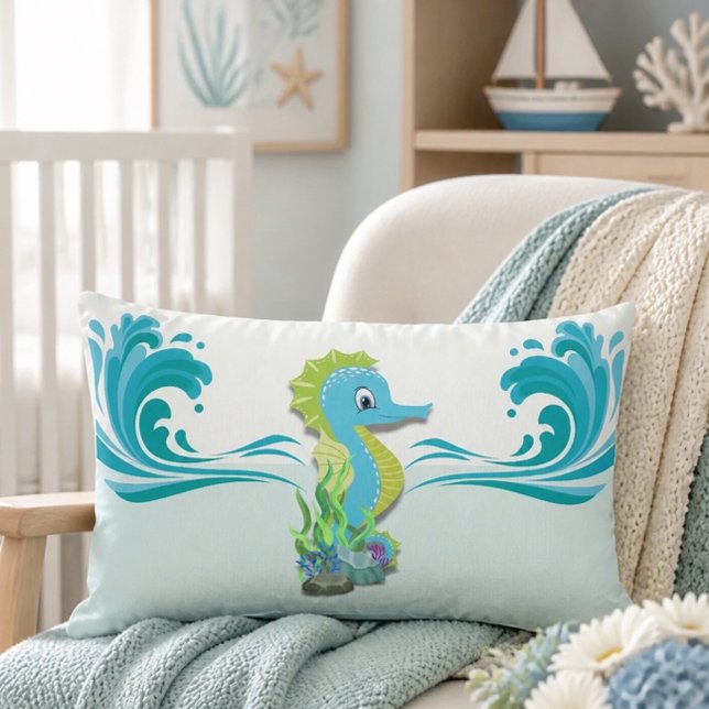 Rectangle Bébé hippocampe | Coussin lombaire bleu (Créateur téléchargé)