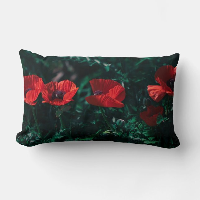 Rectangle Belles fleurs de pavot rouge Jeter coussin d'oreil (Recto)
