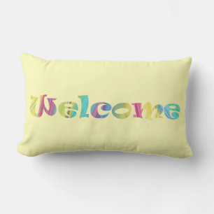 Rectangle Bienvenue dans Colorful Pastels Word Art Coussin