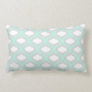 Rectangle Bleu et gris Carreaux Vagues Lumbar Coussin