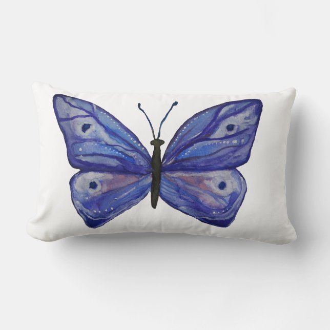 Rectangle Bleu papillon Art Lumbar Coussin 33 cm x 53 cm (Recto)
