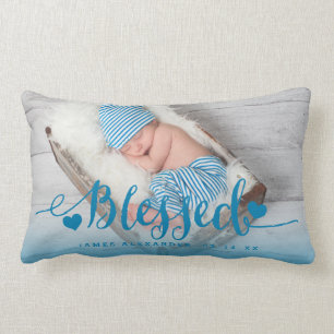 Rectangle Blue Baby Birth Photo Keepsaké Coussin