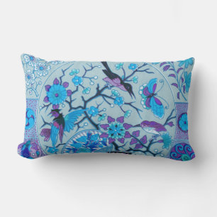Rectangle Blue Birds et papillons Blue Lumbar Coussin