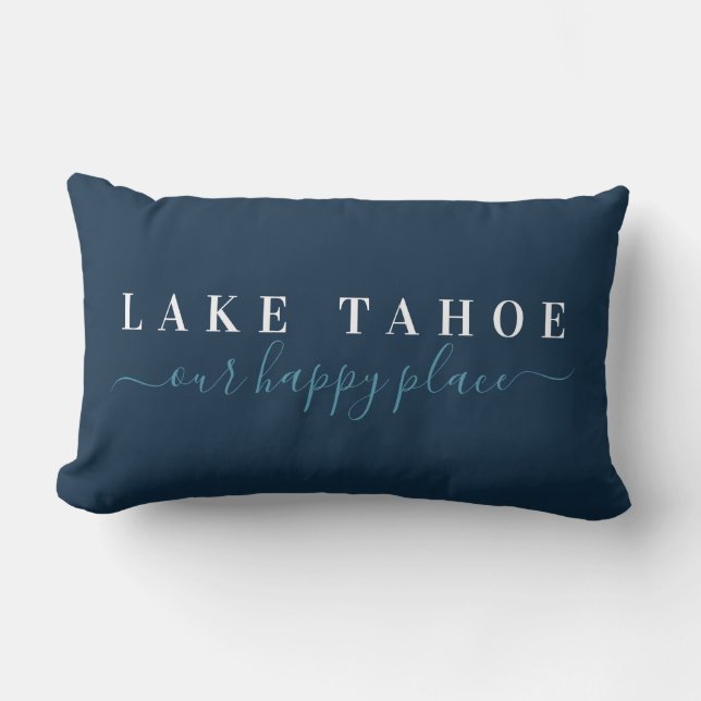 Rectangle Blue Lake Tahoe Happy Place Lumbar Coussin (Recto)