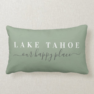 Rectangle Blue Lake Tahoe Happy Place Lumbar Coussin