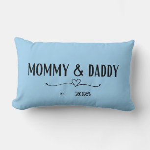 Rectangle Blue Mommy & Daddy Est. Année Coussin