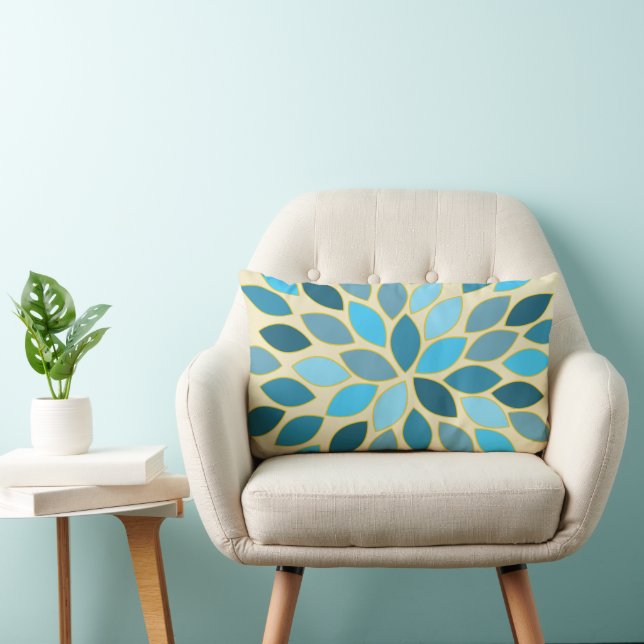 Rectangle Blue Starburst Moderne Flower Motif Coussin design (Chaise)