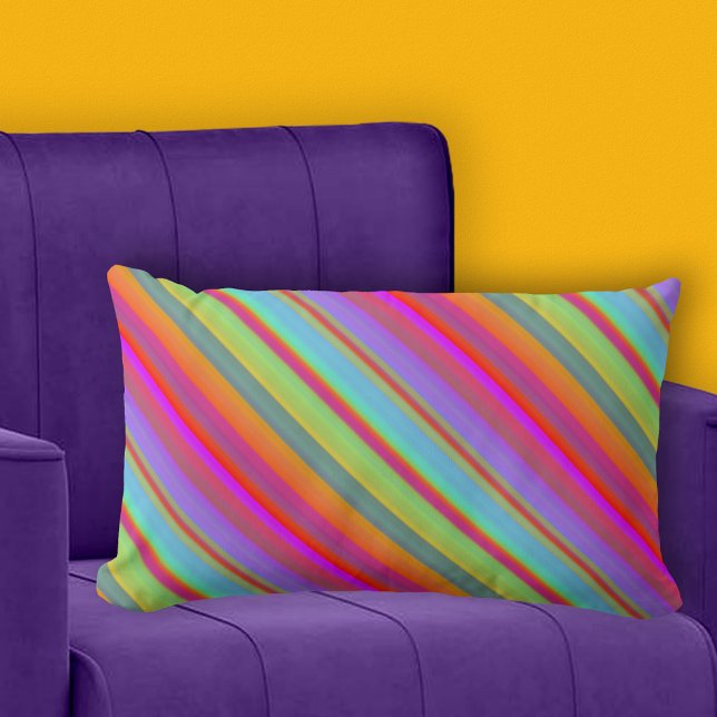 Rectangle Bohème coloré Gras rayé Coussin Lumbar (Lumbar pillow with a retro bohemian colorful striped pattern)