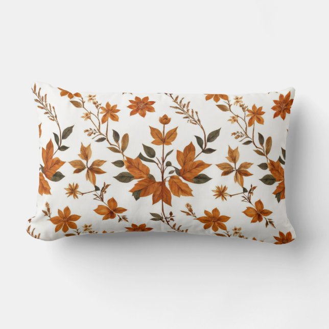 Rectangle Boho Vintage hiver automne Feuilles Motif Coussin (Recto)