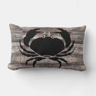 Rectangle bois rustique et CRAB nautique Coussin Lumbar