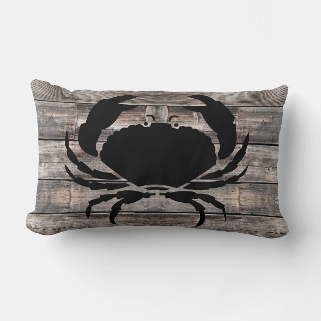 Rectangle bois rustique et crabe nautique | Coussin Lombaire (Recto)