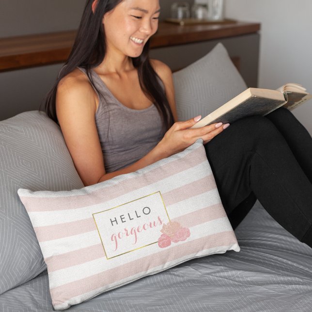 Rectangle Bonjour magnifique Coussin rose et gris Peony (Créateur téléchargé)