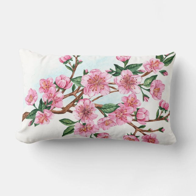 Rectangle branche de fleurs de sakura lumbar coussin (Recto)