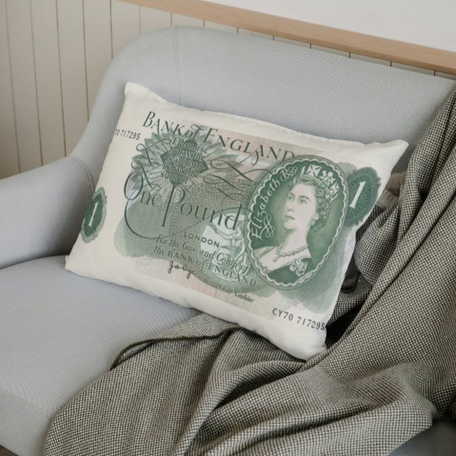 Rectangle British 1970 £1 Note Coussin - Reine Elizabeth II (Heritage meets home — the iconic 1970 £1 note, reimagined as a timeless cushion keepsake.)