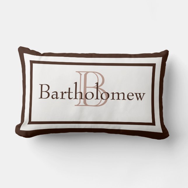 Rectangle Brown et blanc Nom de Monogramme Garde Coussin (Recto)