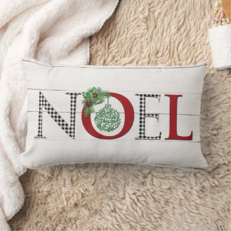 Rectangle Buffalo Plaid Noel, Peace Lumbar Coussin