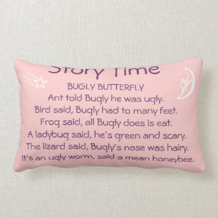 Rectangle Bugly Butfly Story temps coussin rose