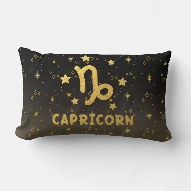 Rectangle Capricorn Zodiac noir et or Lumbar Coussin (Recto)