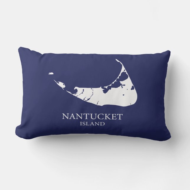 Rectangle Carte de l'île de Nantucket Coussin lombaire bleu  (Recto)
