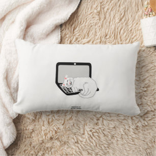 Rectangle Chat Blanc Dormir sur le Coussin Lumbar de l'ordin
