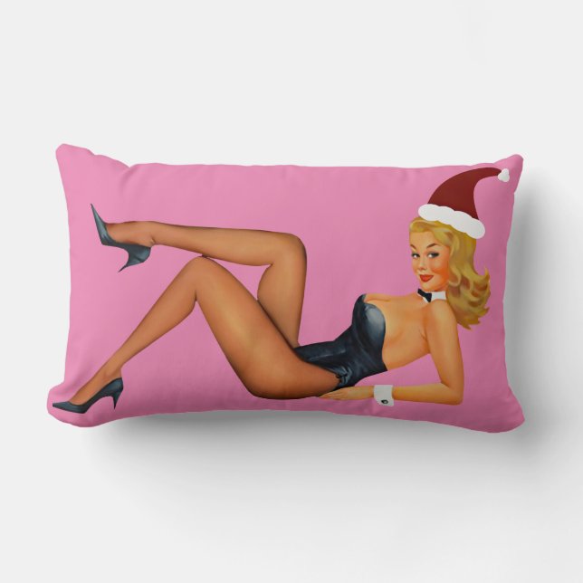 RECTANGLE CHAUD RETRO PINUP FILLE CHRISTMAS LUMBAR COUSSIN (Recto)