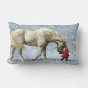 Rectangle Cheval et fille en Coussin de neige