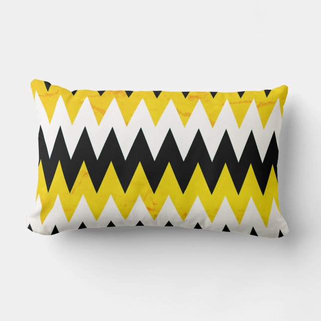 Rectangle Chevron noir jaune et blanc Imprimer Coussin Lumba (Recto)