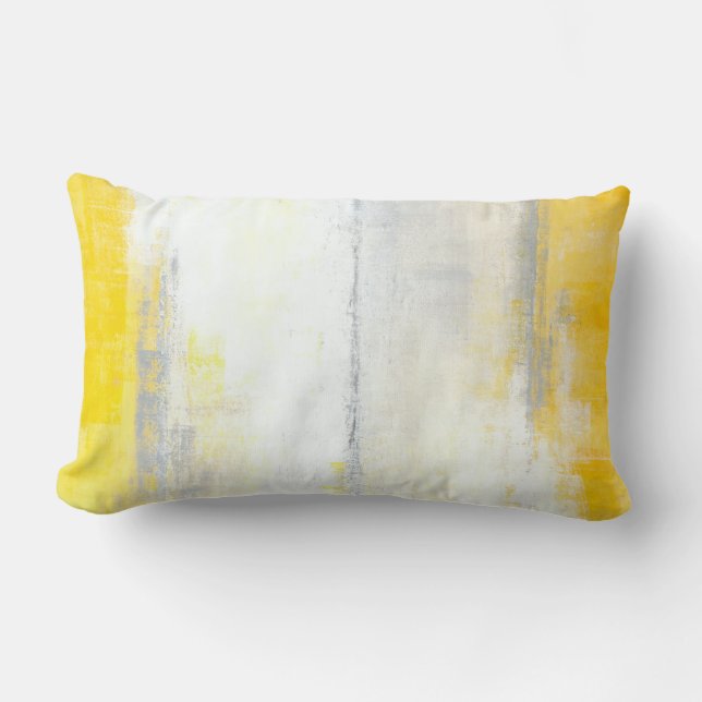 Rectangle "Chiffres" gris et coussin jaune d'art abstrait (Recto)