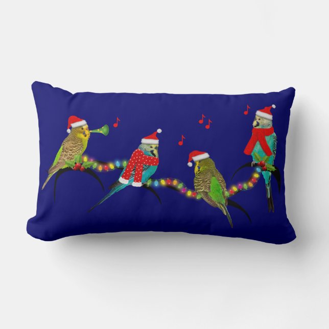 Rectangle Christmas Budgie Frenzy Coussin (Marine) (Recto)