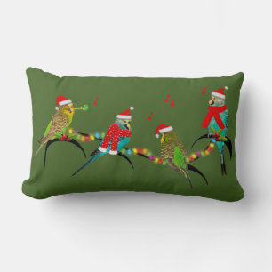 Rectangle Christmas Budgie Frenzy Coussin (Vert foncé)