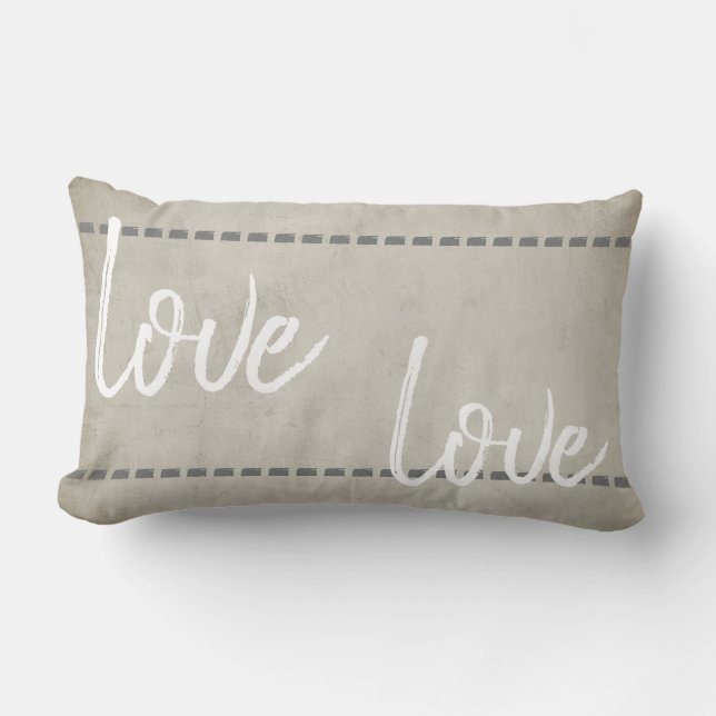 Rectangle citation d'amour coussin style rustique chic gris  (Recto)