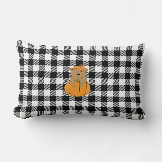 Rectangle Citrouille Bear Check Motif Farmhouse Coussin (Recto)