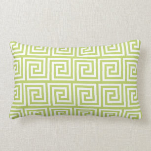 Rectangle Clé grecque verte et blanche Motif Lumbar Coussin