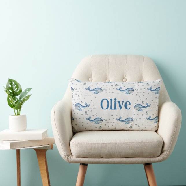 Rectangle Coastal Ocean Whale Theme Nursery Nom Coussin (Chaise)